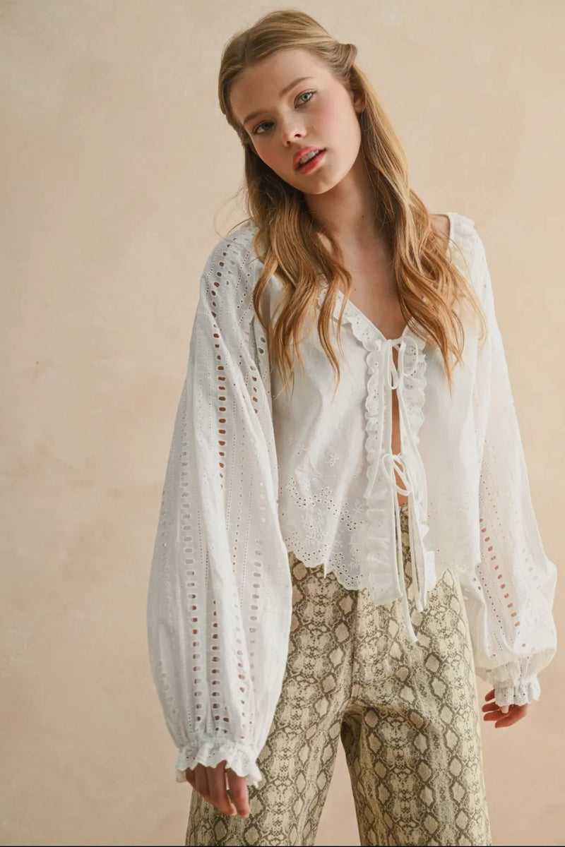 Sheer cotton tie front top – Hazeltide
